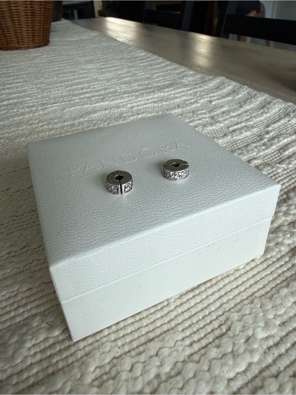 Pandora Silver Spacer Clips with Crystal Accents Set of 2